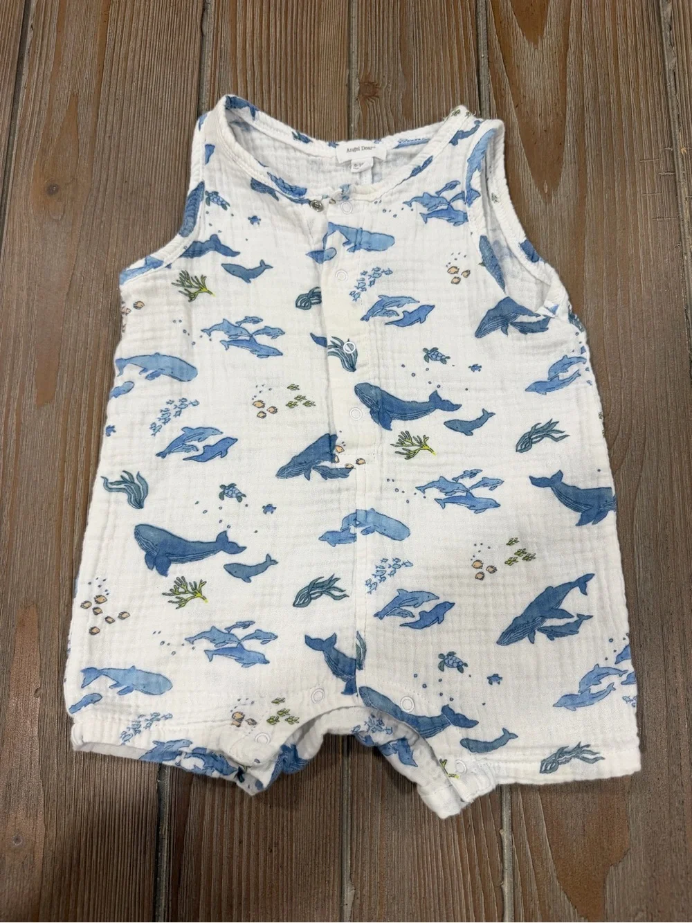Angel Dear White Romper with Blue Whale Print